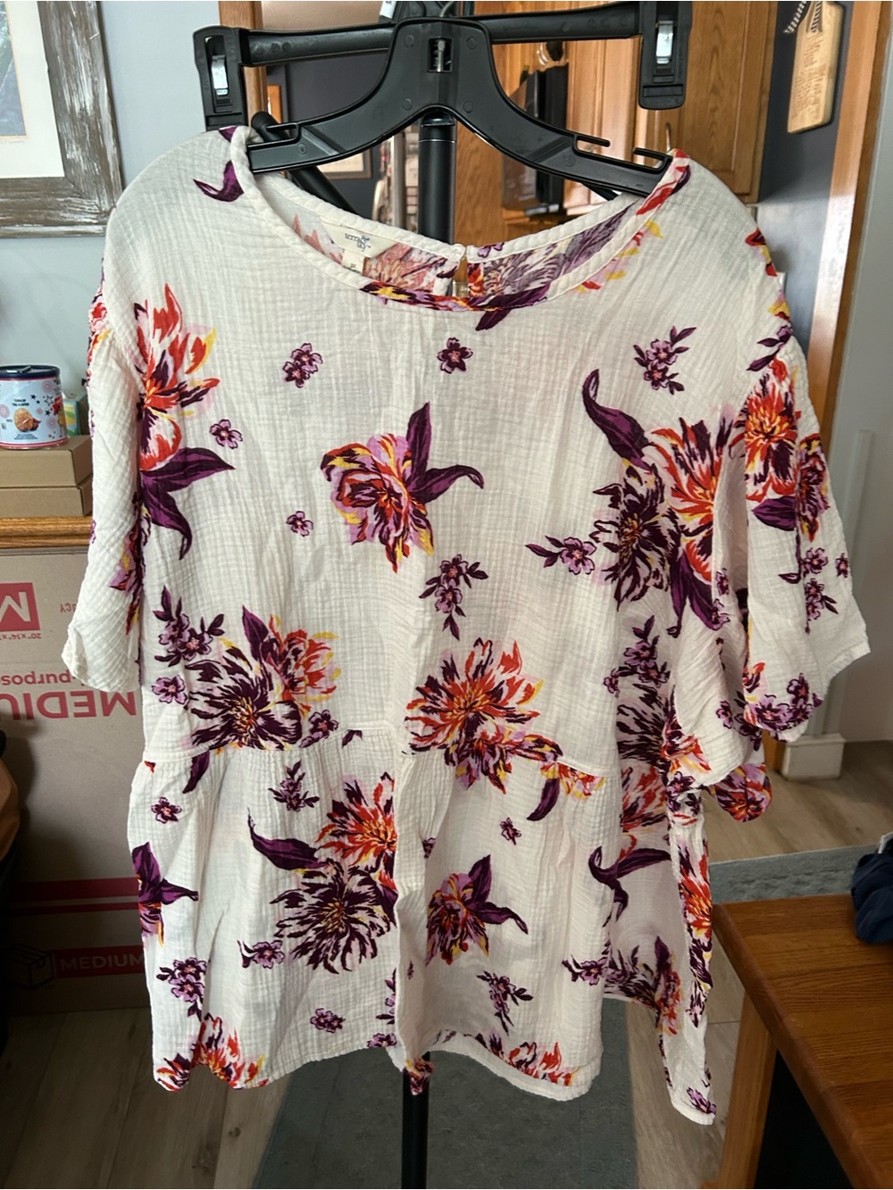 Terra & Sky White Tunic with Purple & Orange Floral Print